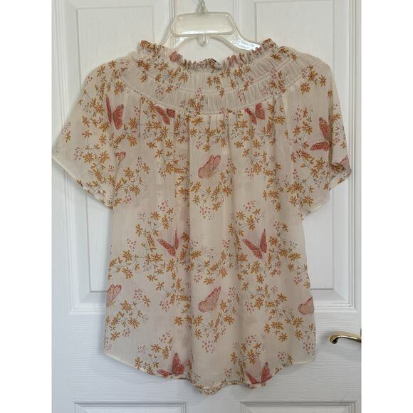 Madewell Butterfly Smocked Neck Top Size Large Fairycore Y2K Coquette Soft Girl - Picture 5 of 9